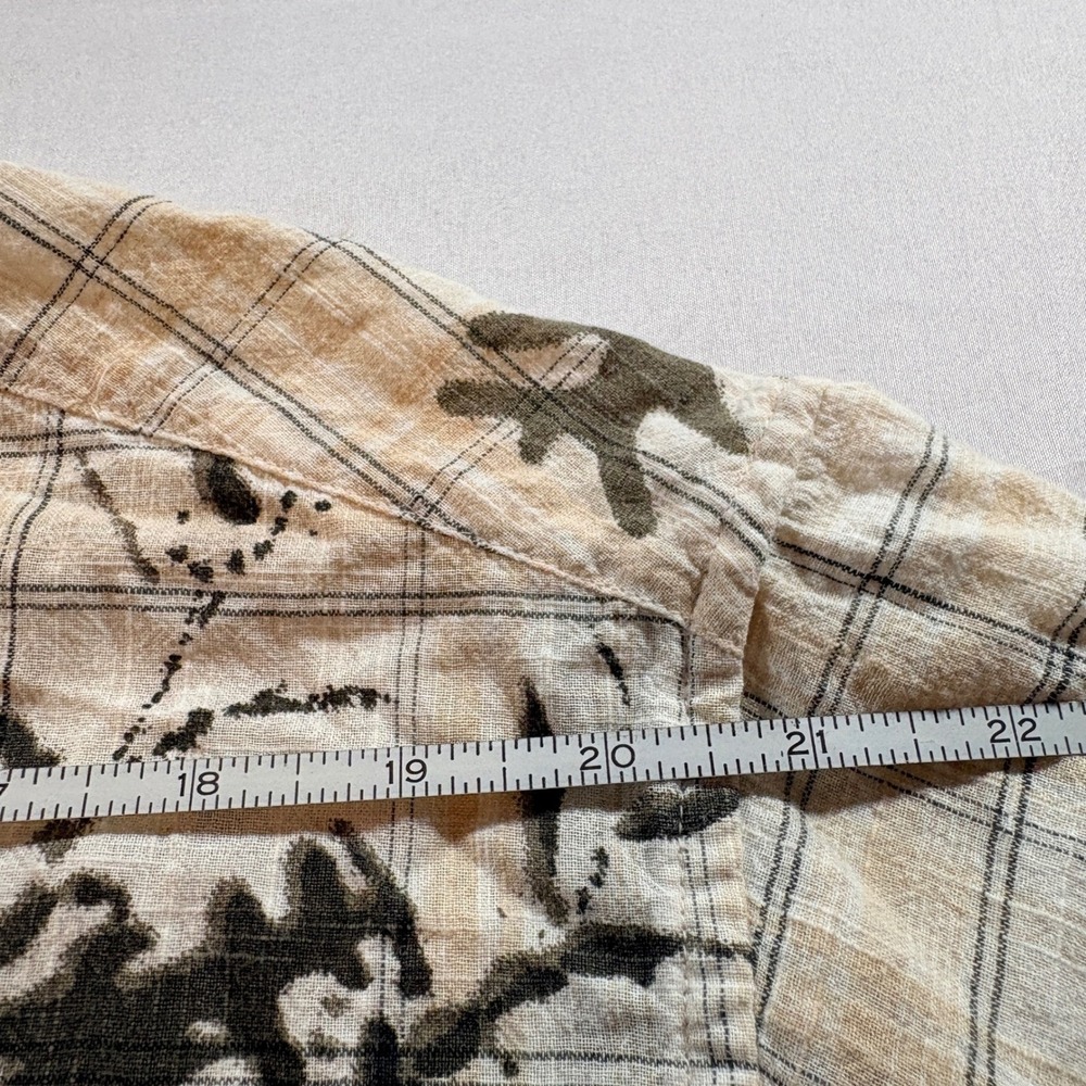 Nautica Button‎ Down Shirt Mens XXL Beige Plaid Botanical Cotton Short Sleeve - Picture 6 of 8